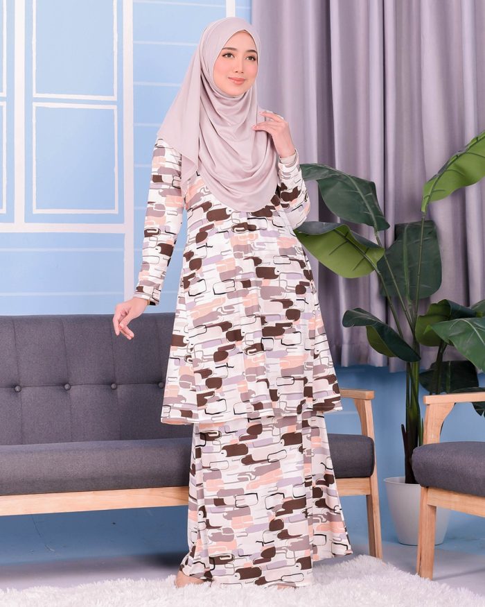 Baju Kurung Pahang Laura Printed 3.0 - Brick Cream - Image 2