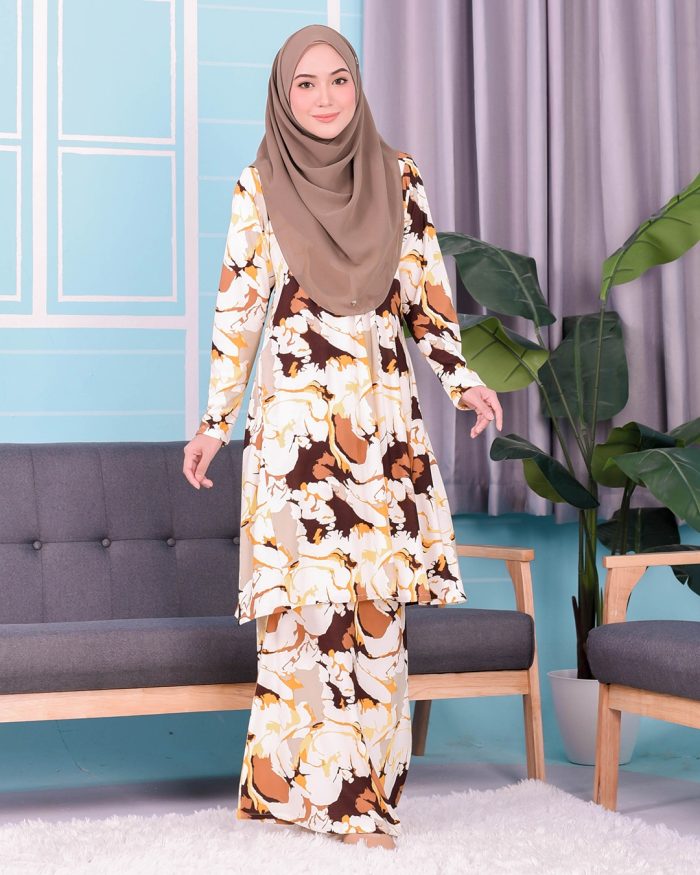 Baju Kurung Pahang Laura Printed 3.0 - Marble Brown