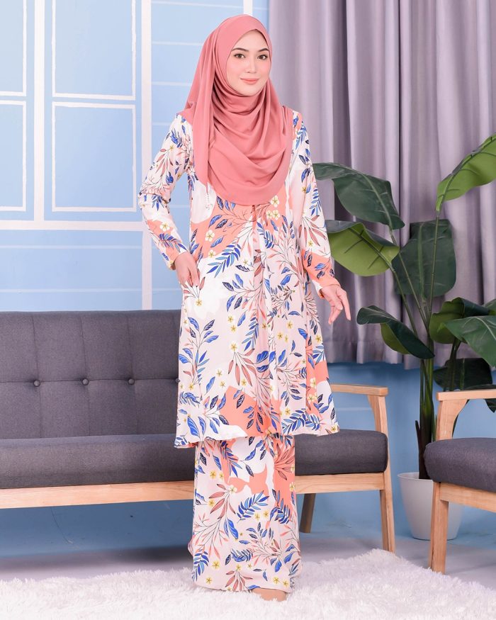 Baju Kurung Pahang Laura Printed 3.0 - Paradise Peach
