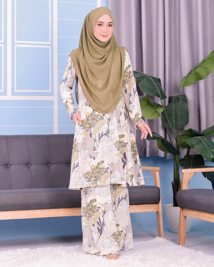 Baju Kurung Pahang Laura Printed 3.0 - Yellow Fern