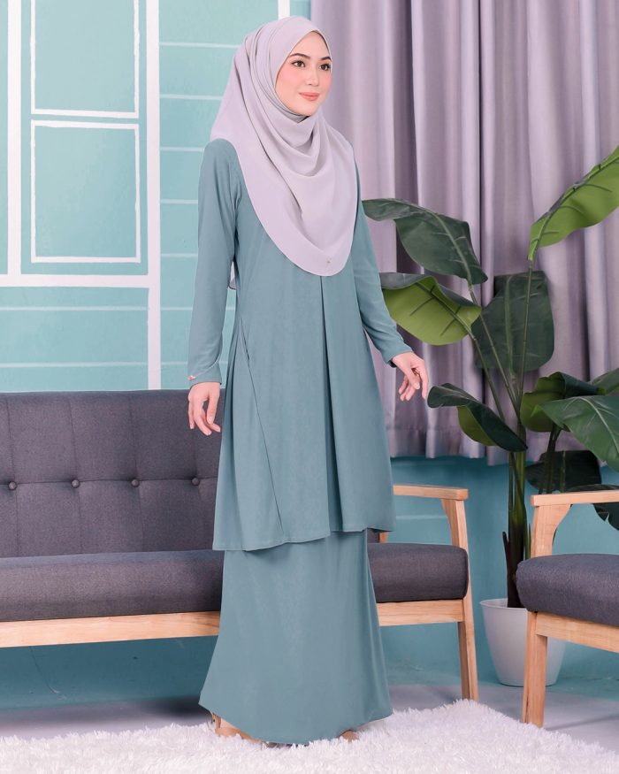 Baju Kurung Pahang Laura Plain 3.0 - Aqua Teal - Image 2