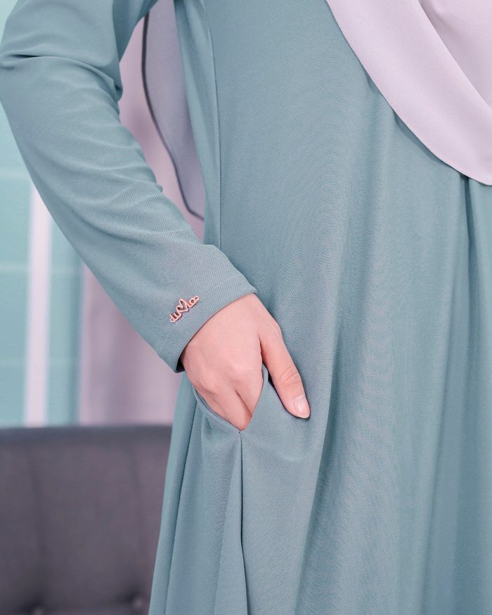 Baju Kurung Pahang Laura Plain 3.0 - Aqua Teal - Image 3