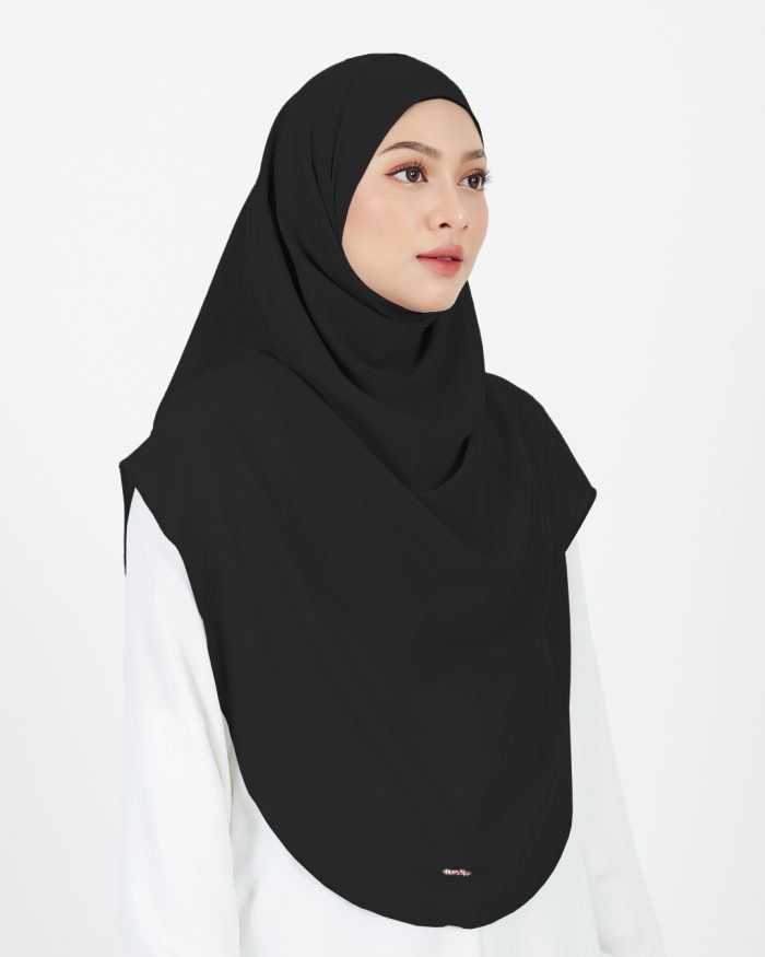 Tudung Sarung Instant Chiffon Lustia (XL) - Black - Image 3