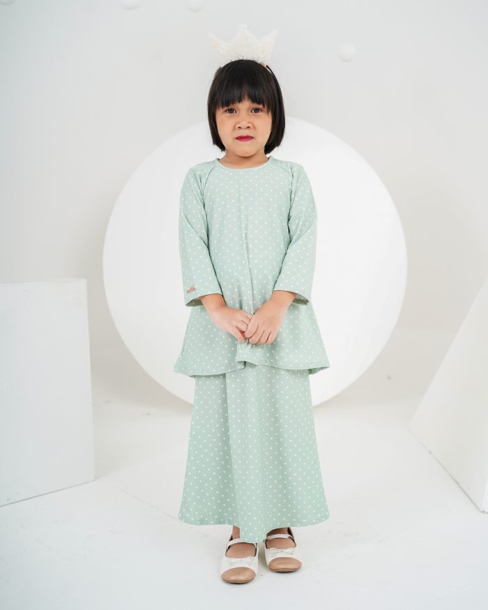 Baju Kurung Lola Printed Kids 2.0 - Polka Minty