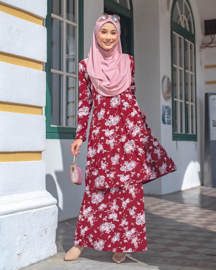 Baju Kurung Pahang Laura Printed - Allamanda Brown