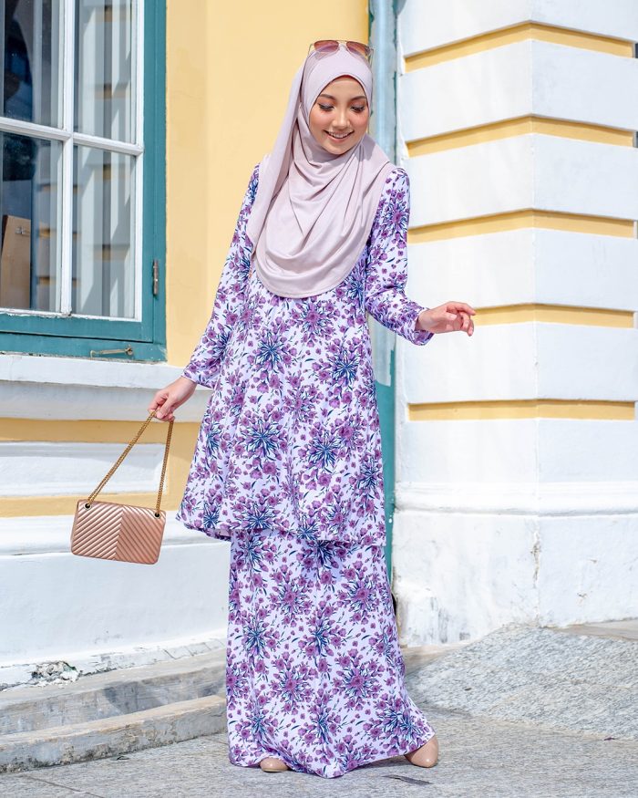 Baju Kurung Pahang Laura Printed - Jasmine Lilac