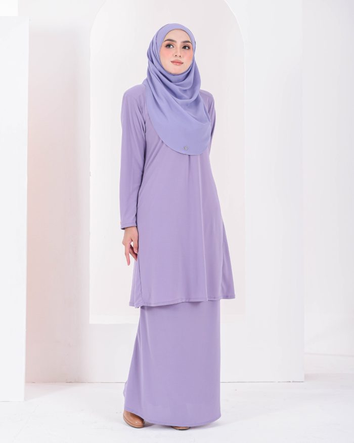 Baju Kurung Pahang Laura Plain 3.0 - Lavender - Image 2