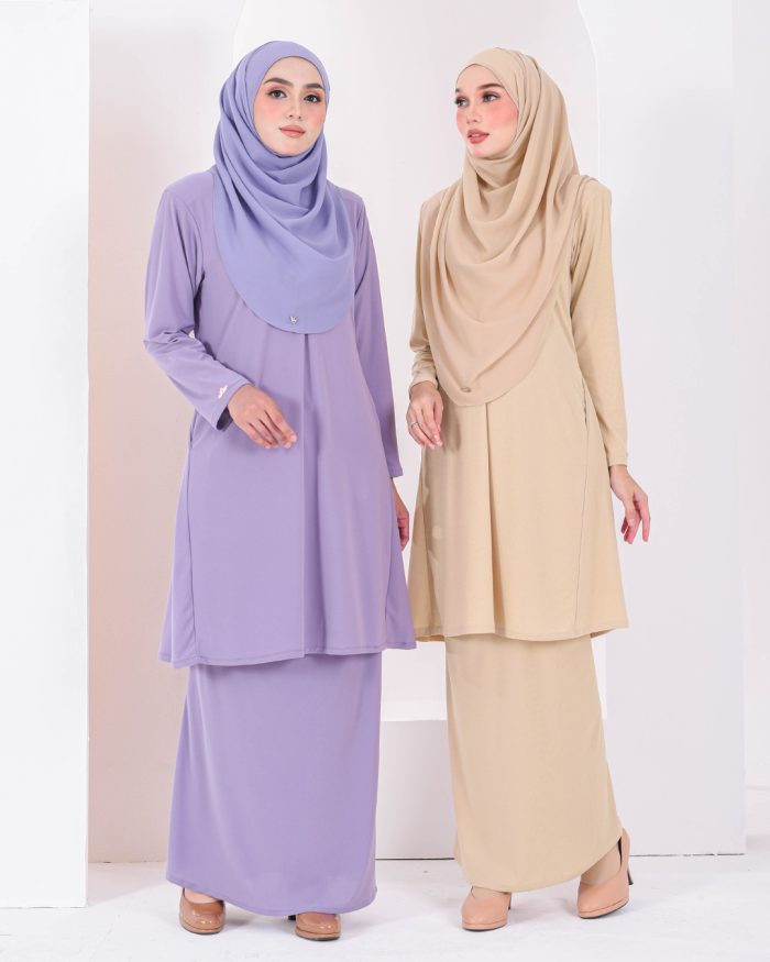 Baju Kurung Pahang Laura Plain 3.0 - Lavender - Image 5