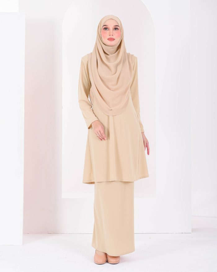 Baju Kurung Pahang Laura Plain 3.0 - Tan Brown - Image 2