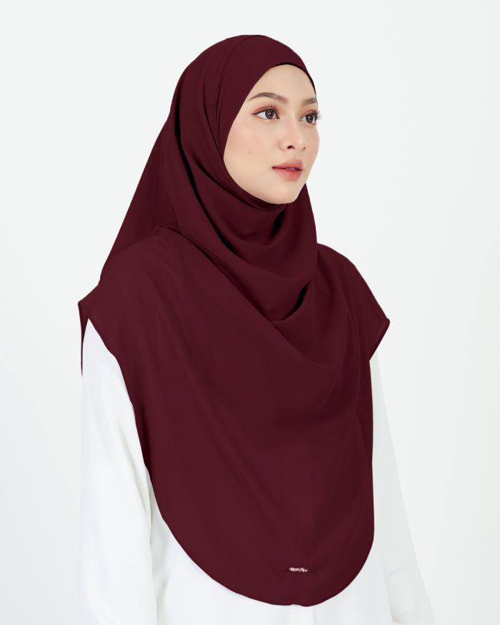 Tudung Sarung Instant Chiffon Lustia (XL) - Maroon - Image 3