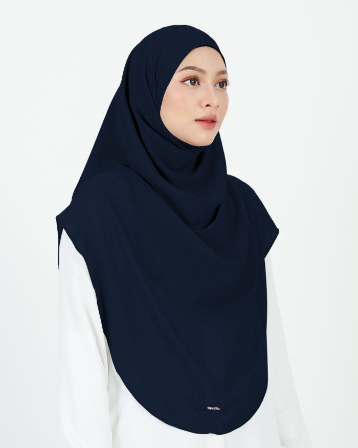 Tudung Sarung Instant Chiffon Lustia (XL) - Navy Blue - Image 3