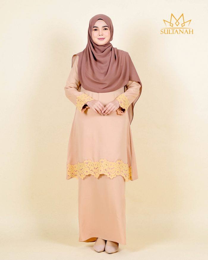 Baju Kurung Riau Lace Saloma - Tan Gold - Image 2