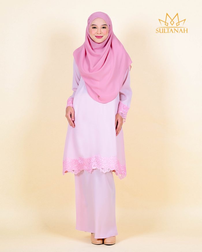 Baju Kurung Riau Lace Saloma - Light Pink - Image 2