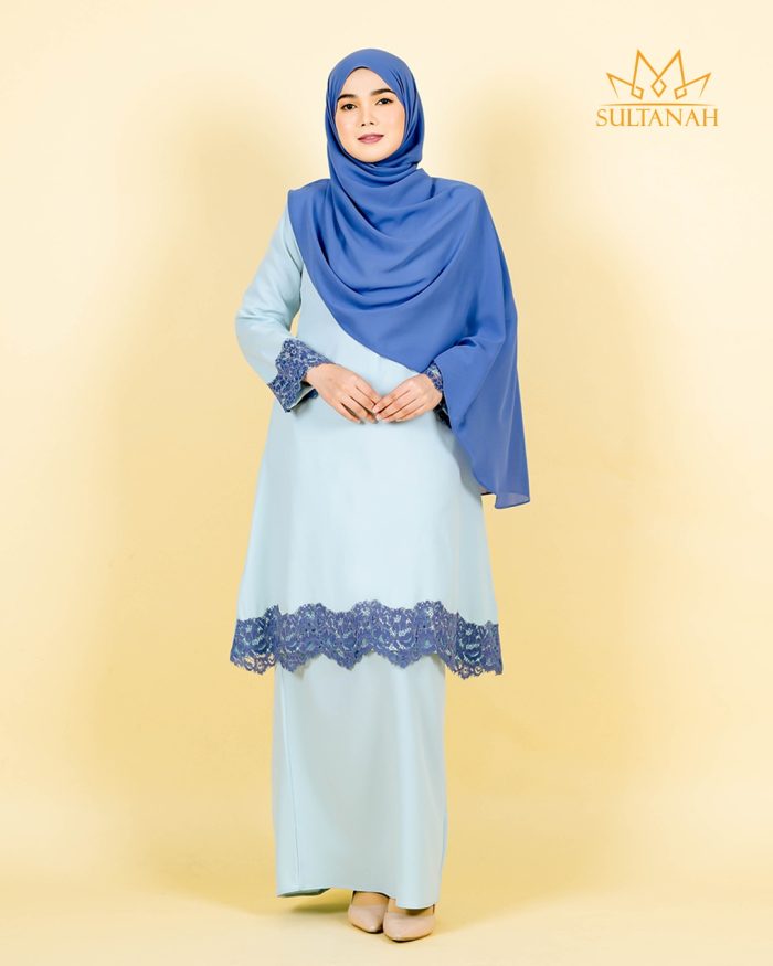 Baju Kurung Riau Lace Saloma - Baby Blue - Image 2