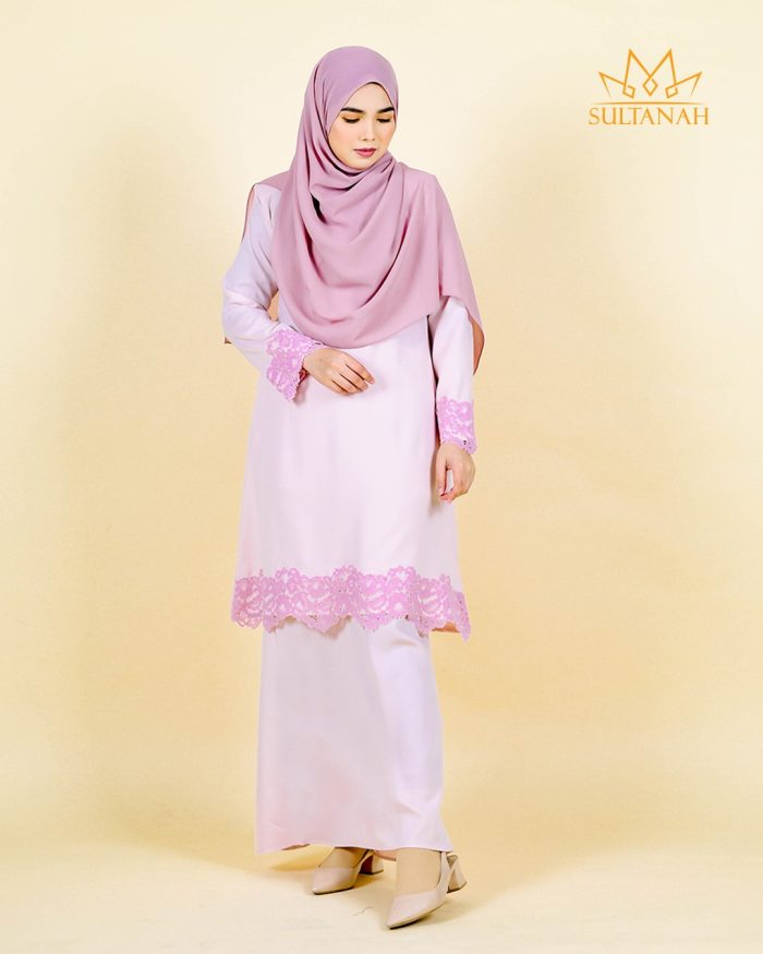 Baju Kurung Riau Lace Saloma - Thistle Pink - Image 2