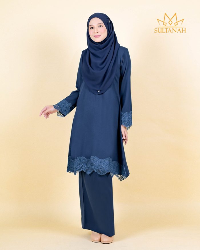 Baju Kurung Riau Lace Saloma - Navy Blue - Image 2