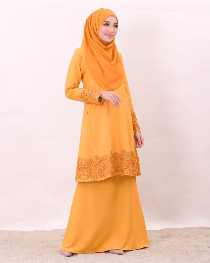Baju Kurung Lace Majeeda - Mustard - Image 2
