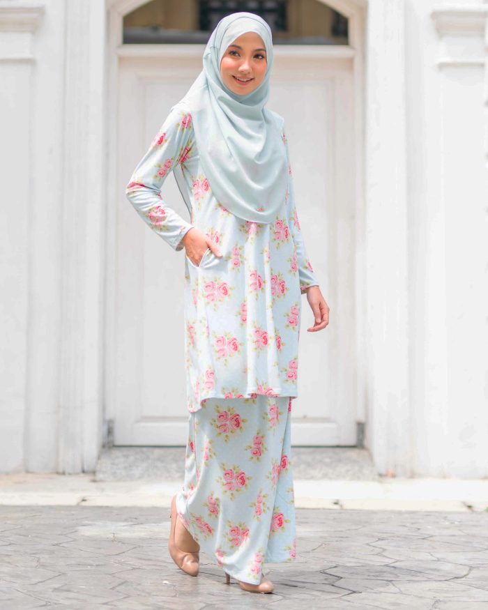 Baju Kurung Pahang Laura Printed - Rosy Minty