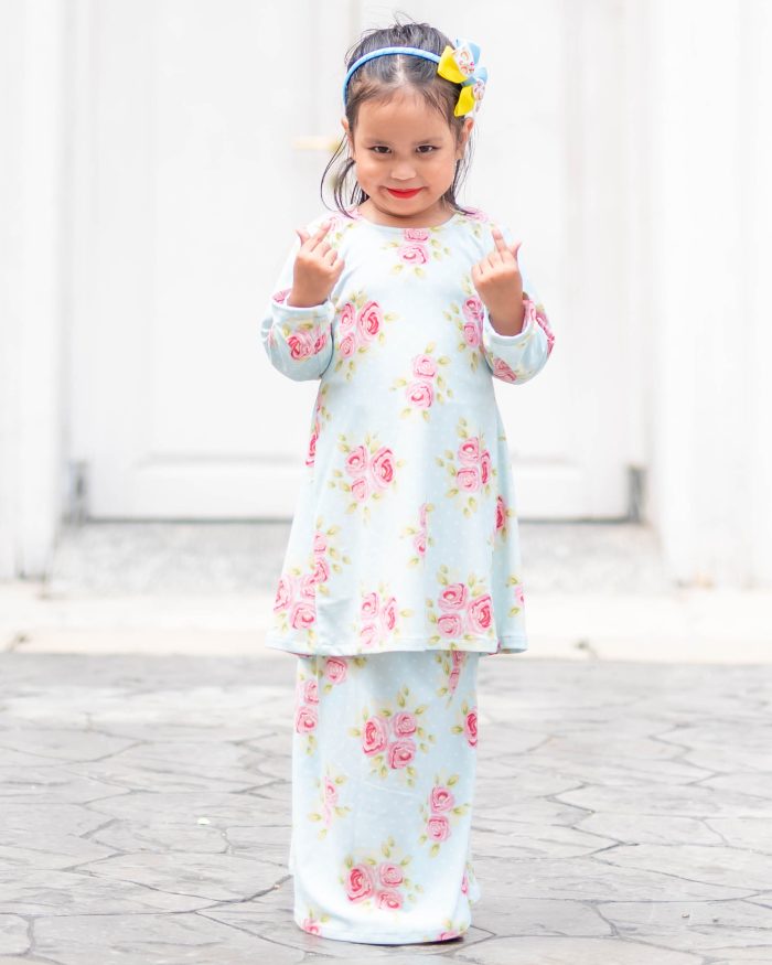 Baju Kurung Pahang Laura Printed Kids - Rosy Minty