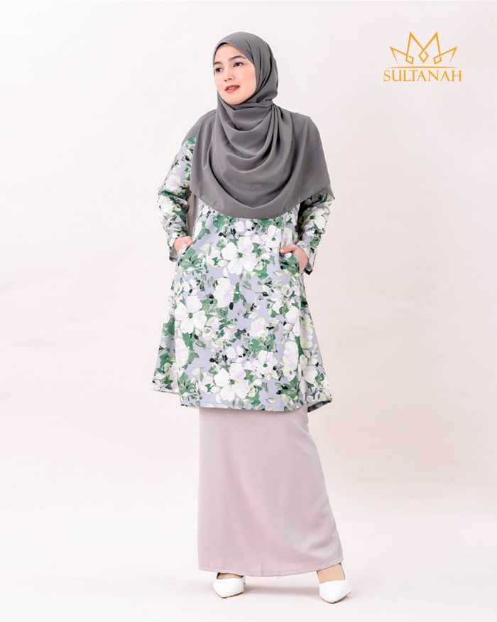 Baju Kurung Pahang Muneera - Squirrel Grey - Image 2