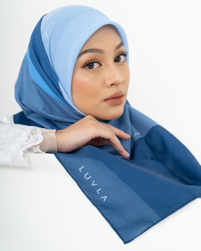 Tudung Bawal Cotton Kek Lapis - Gummy Bear Blue - Image 3