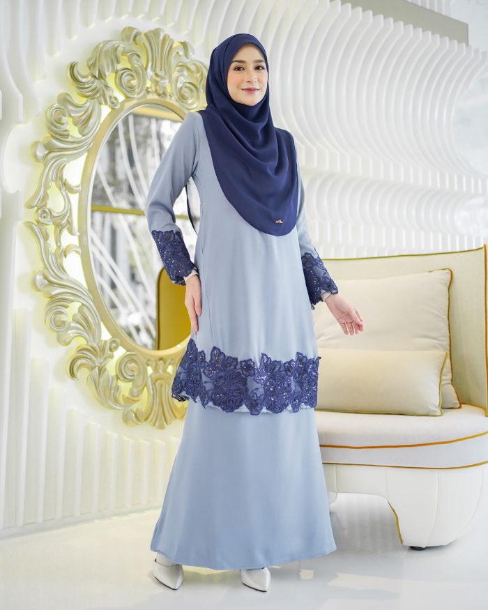 Baju Kurung Pahang Majeeda 2.0 - Stone Blue - Image 3