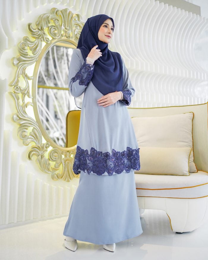 Baju Kurung Pahang Majeeda 2.0 - Stone Blue - Image 2