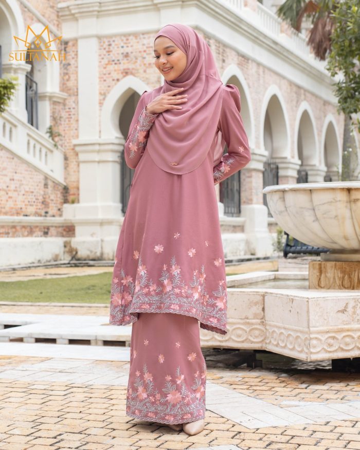 Baju Kurung Riau Puffy Sulam Kemboja - Faded Rose - Image 2