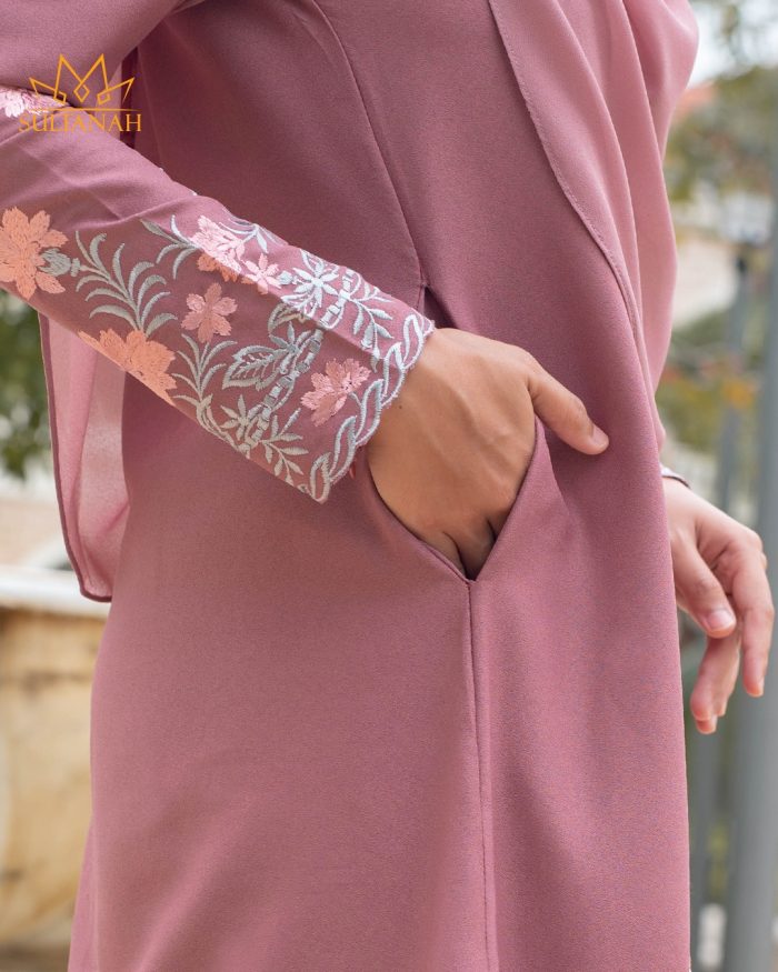 Baju Kurung Riau Puffy Sulam Kemboja - Faded Rose - Image 3