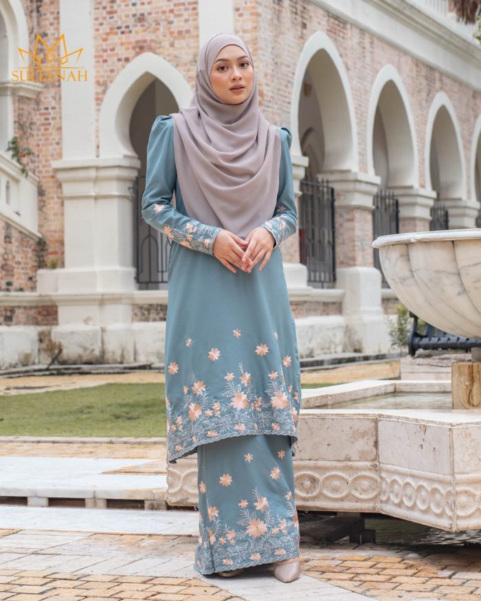 Baju Kurung Riau Puffy Sulam Kemboja - Jades Sheen