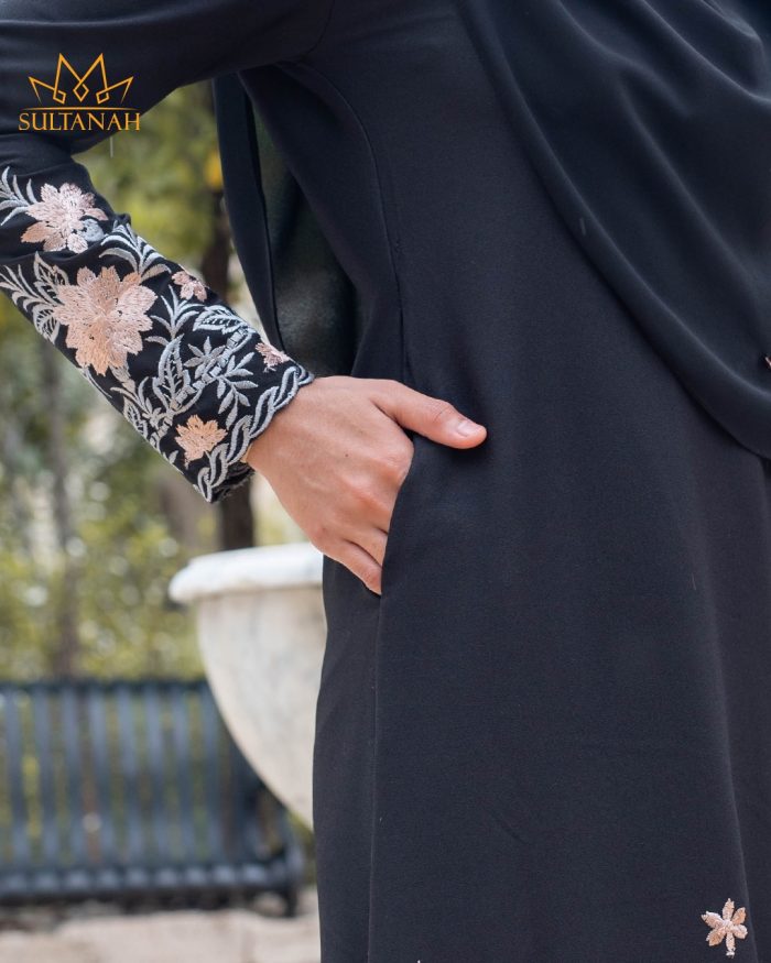 Baju Kurung Riau Puffy Sulam Kemboja - Matte Black - Image 3