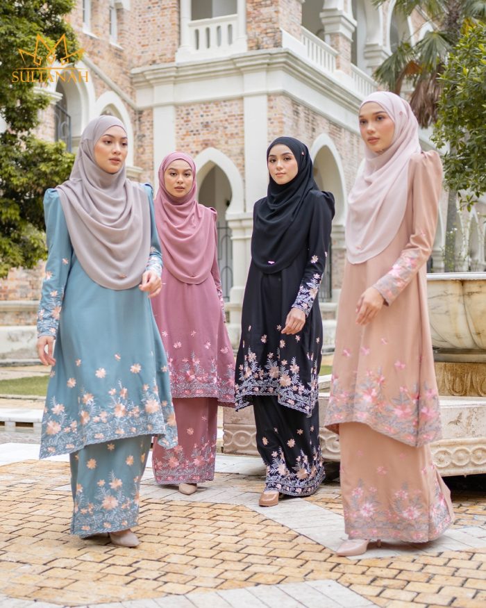 Baju Kurung Riau Puffy Sulam Kemboja - Faded Rose - Image 5