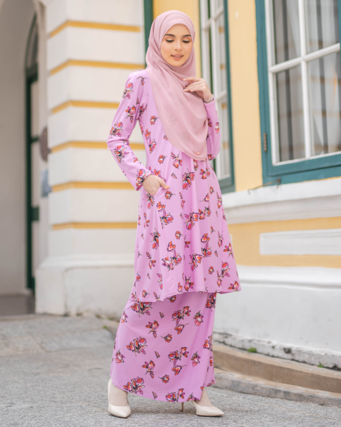 Baju Kurung Pahang Laura Printed - Villea Pink