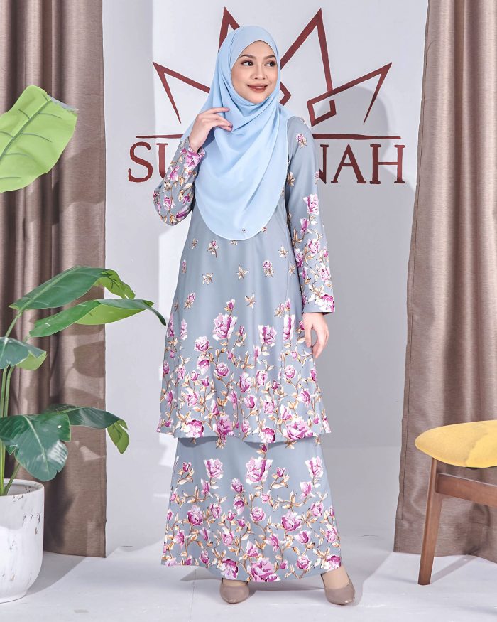 Baju Kurung Pahang Sultanah Badriyah Gold - Steel Grey - Image 2