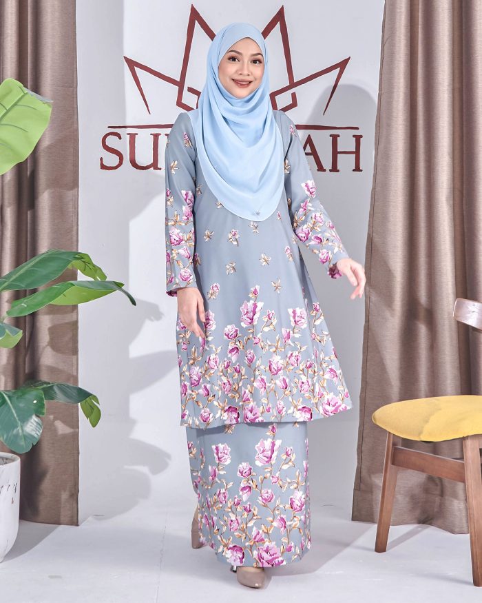 Baju Kurung Pahang Sultanah Badriyah Gold - Steel Grey