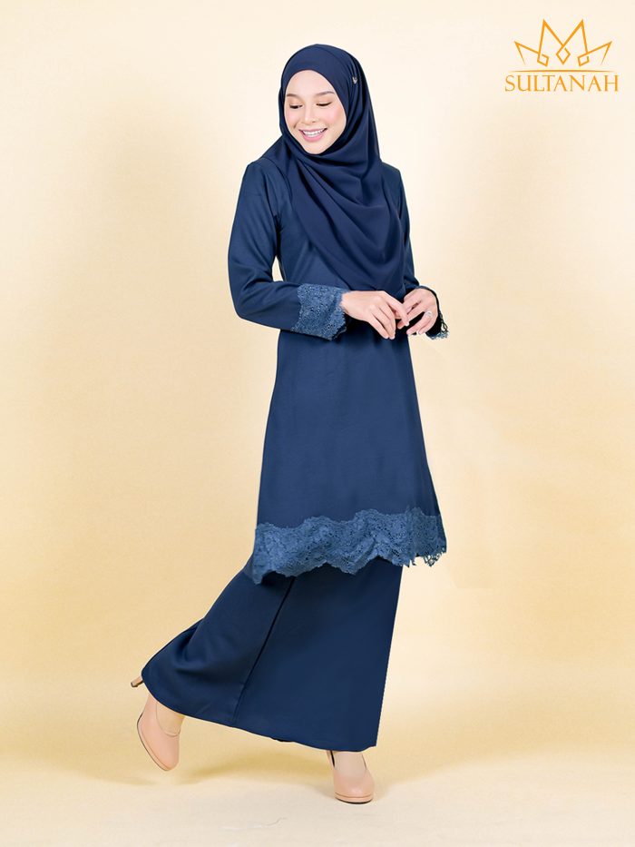 Baju Kurung Riau Lace Saloma - Navy Blue