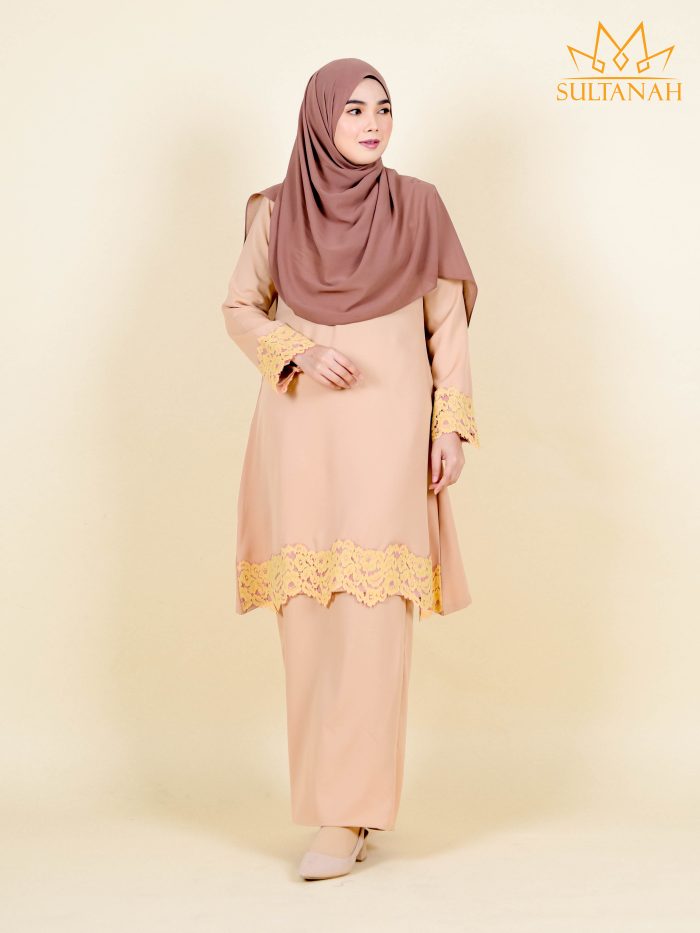 Baju Kurung Riau Lace Saloma - Tan Gold