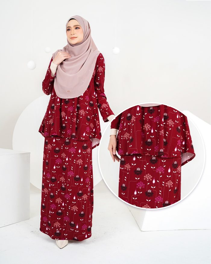 Baju Kurung Lola Printed 2.0 - Amary Maroon