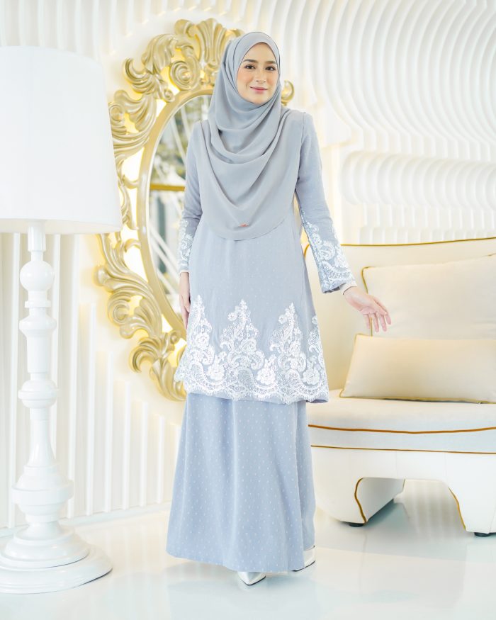 Baju Kurung Pahang Lace Ramadhani 2.0 - Ash Grey