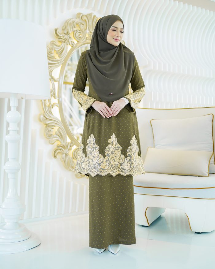 Baju Kurung Pahang Lace Ramadhani 2.0  - Olive Green