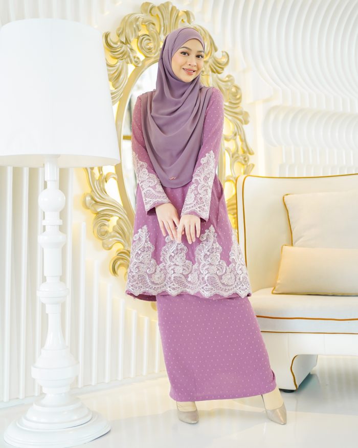 Baju Kurung Moden Lace Ratu - Orchid Purple