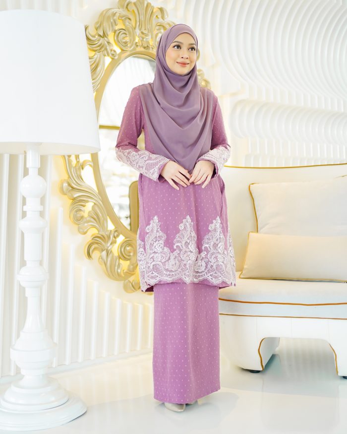 Baju Kurung Moden Lace Ratu - Orchid Purple - Image 3