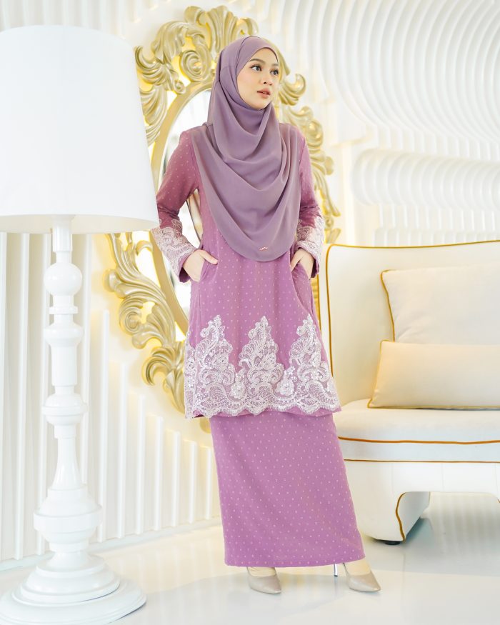 Baju Kurung Moden Lace Ratu - Orchid Purple - Image 2