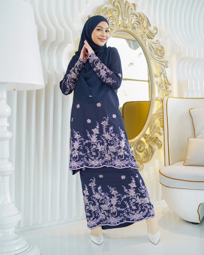 Baju Kurung Riau Sulam Raissa - Blue Black