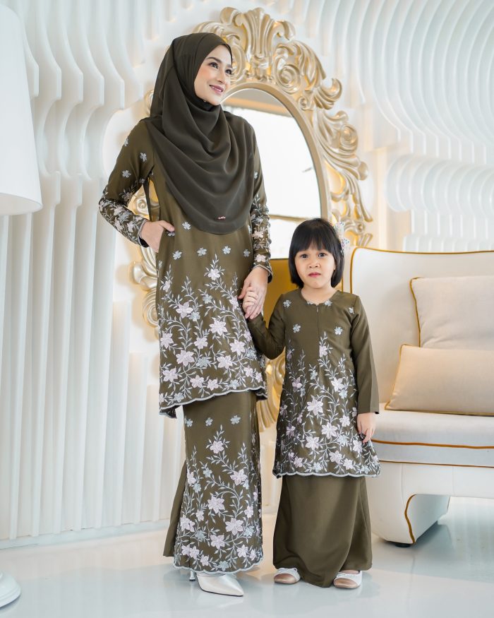 Baju Kurung Riau Sulam Rasyiqah - Olive Green - Image 6