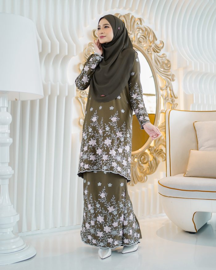 Baju Kurung Riau Sulam Rasyiqah - Olive Green