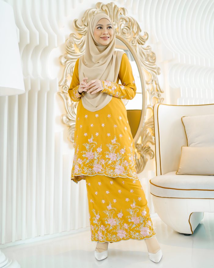 Baju Kurung Riau Sulam Rasheeda - Canary Mustard