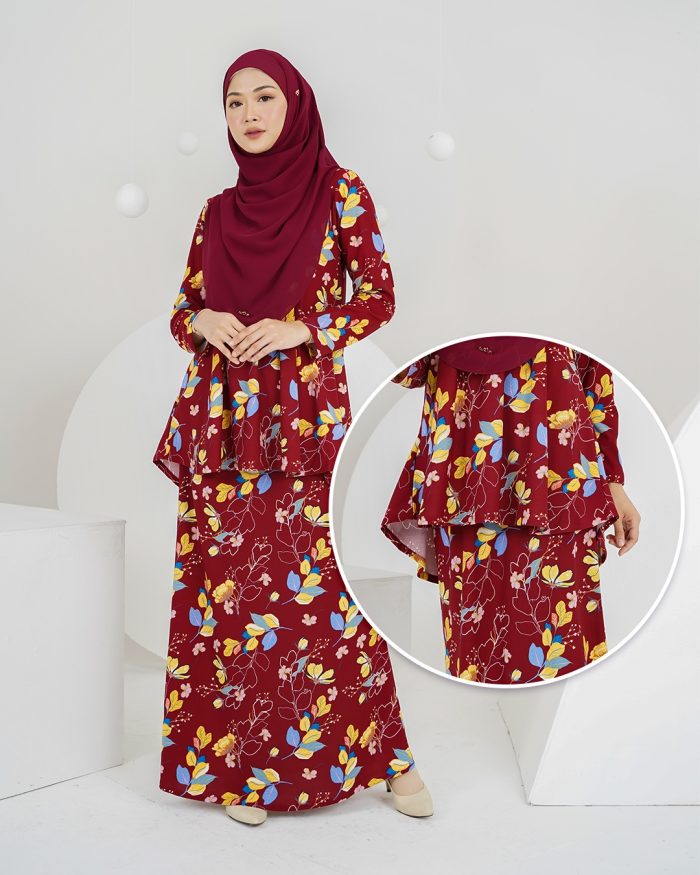 Baju Kurung Lola Printed 2.0 - Calynia Maroon