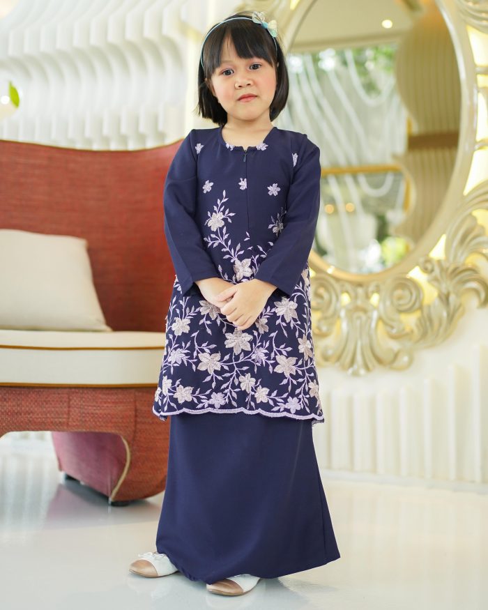 Baju Kurung Riau Sulam Rasyiqah Kids - Blue Black