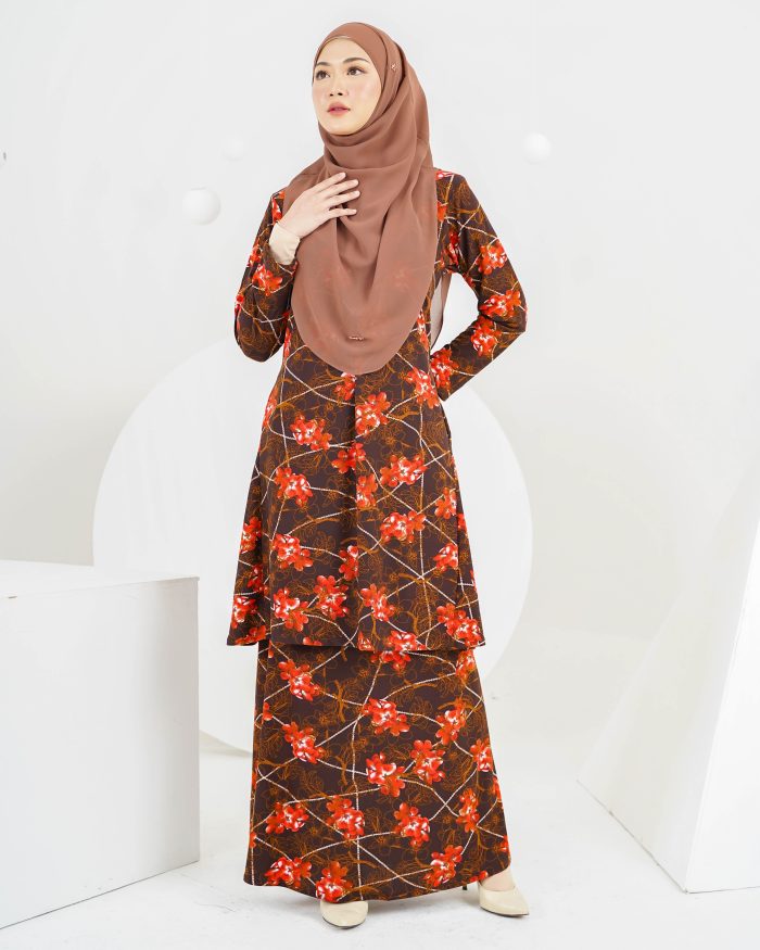 Baju Kurung Laura Printed 5.0 - Brown Orchid - Image 3